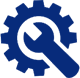 A blue wrench and gear in the middle of a green background.